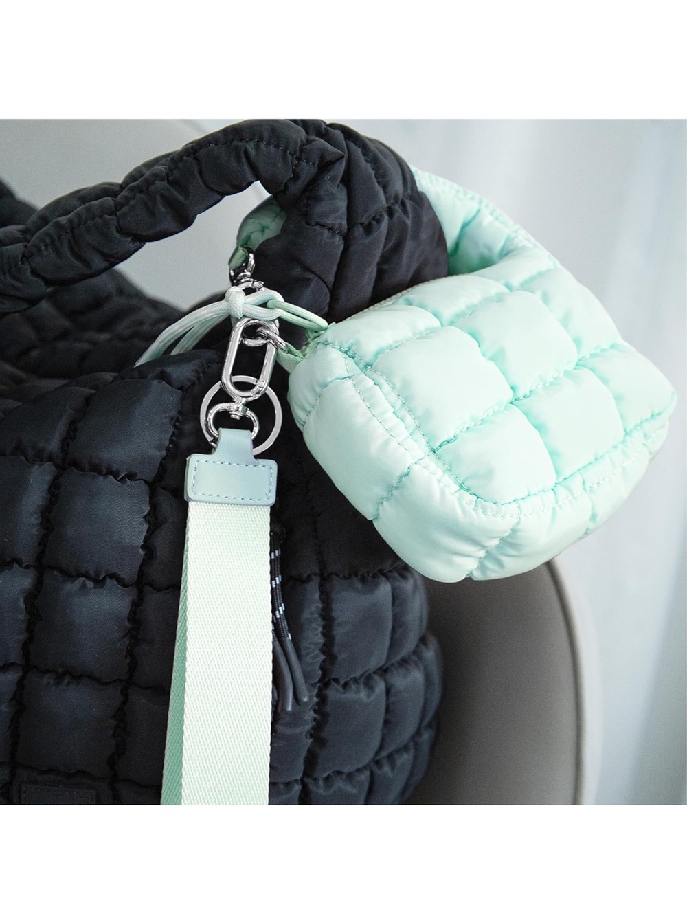 Quilted Mint Puffer Wristlet Bag for Women - Picture 5 of 6